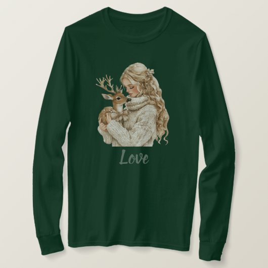 T-shirt Girl with Deer Christmas (Design devant)
