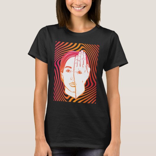 T-shirt Girl With Eye On Hand Psychedelic Hypnotic Backgro (Devant)