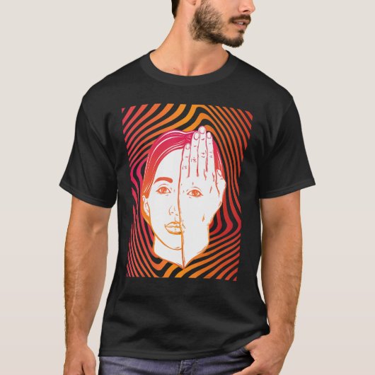 T-shirt Girl With Eye On Hand Psychedelic Hypnotic Backgro (Devant)
