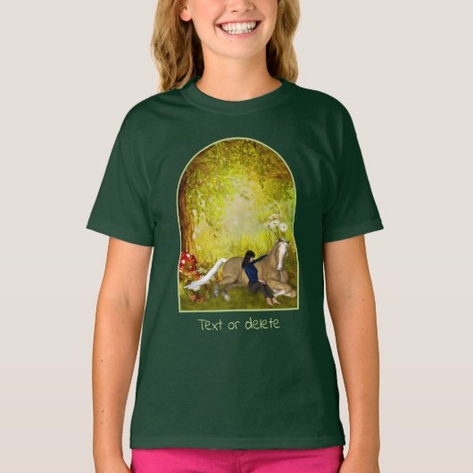 T-shirt Girl With Horse Flowers Fantasy Art Personalized (Devant)