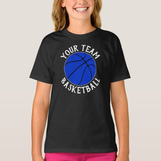 T-shirt Girls Blue Basketball Team, Nom et numéro du joueu (Devant)
