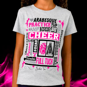 T-Shirt Girls Cheerleading Typography in Black and Pink T-