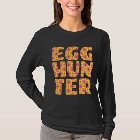 T-shirt Girls Easter Egg Hunting   Yellow Pink Flowers Pri (Devant)