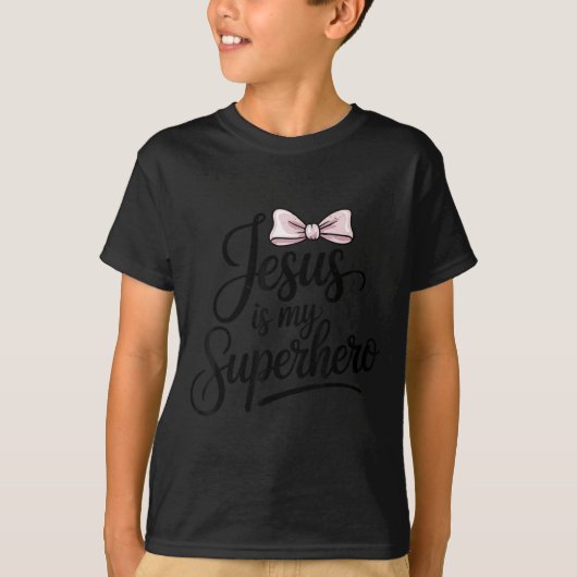 T-shirt Girls Jesus Is My Superhero Christian Toddler Sist (Devant)