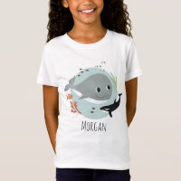 Girls mignonne et moderne Blue Ocean Whale and Fis