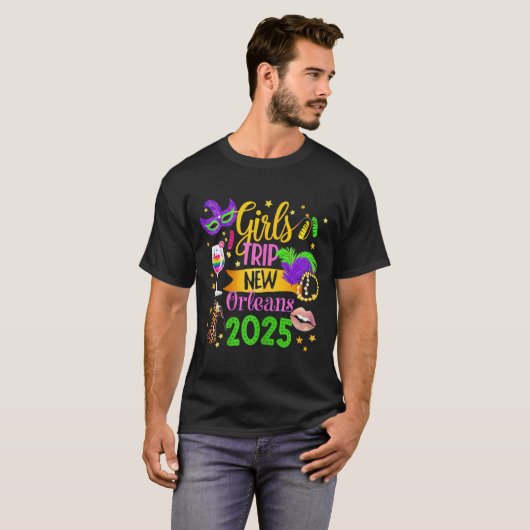 T-shirt Girls Trip New Orleans 2025 Mardi Gras Mask Beads (Devant entier)