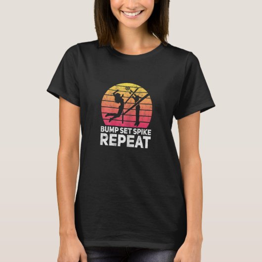 T-shirt Girls Volleyball Bump Set Spike Repeat Retro Vinta (Devant)