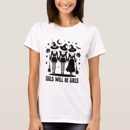 T-shirt Girls Will Be Girls Halloween Witch Coven Spooky (Devant)