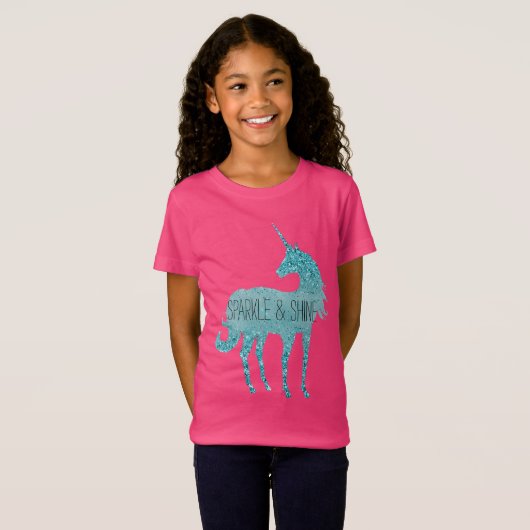 T-Shirt Girly Glitz Aqua Turquoise Parties scintillant Uni (Devant entier)