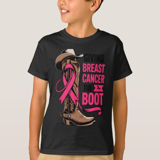 T-shirt Giving Breast Cancer The Boot Cowboy Design (Devant)