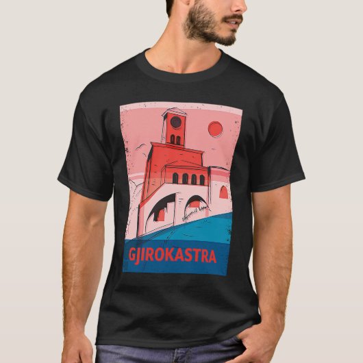 T-shirt Gjirokastra Albania City Skyline Silhouette Outlin (Devant)