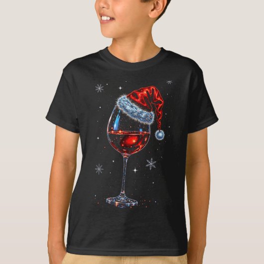 T-shirt Gl Of Red Wine Santa Hat Christmas 2025 Women Men  (Devant)