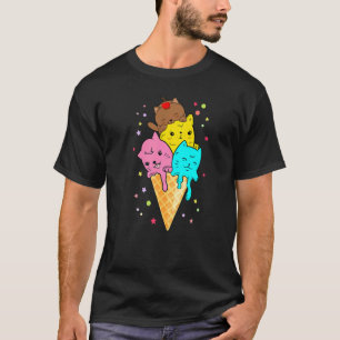 T-shirt Glace en cône de dessert Pile de chats Vibrations