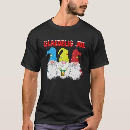 T-shirt Glaedelig juil Noël Gnomes Santa Hat Danois Wi (Devant)