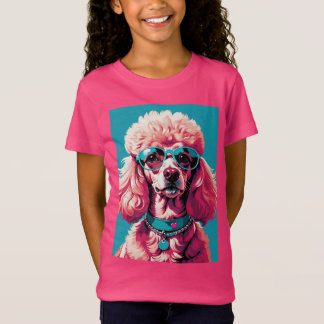 T-Shirt Glam Pink Poodle In Teal Sunglasses & Heart Callor