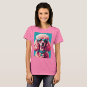 T-shirt Glam Pink Poodle In Teal Sunglasses & Heart Callor (Devant entier)