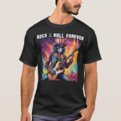T-shirt Glam Rock Squelette Guitariste Rock Et Roll Foreve (Devant)