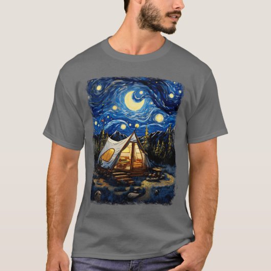 T-shirt Glamping Glamper Camping Camper Starry Night Paint (Devant)