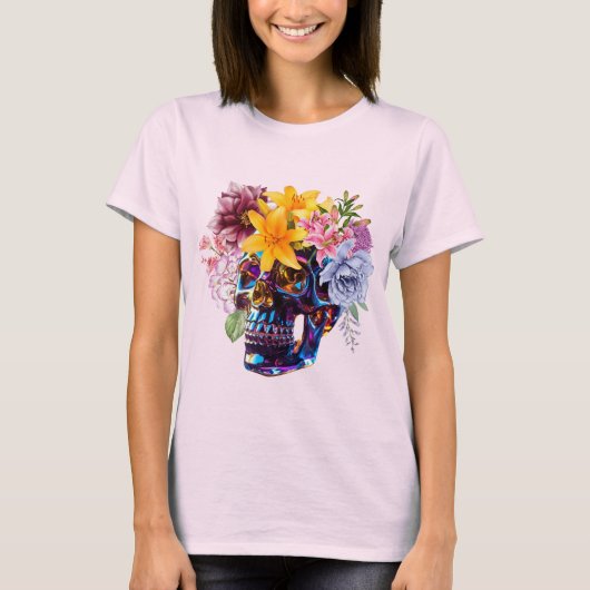 T-shirt Glass Skull with Spring Flowers WOMEN'S T SHIRT (Devant)
