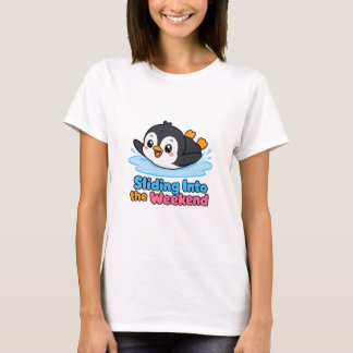 T-shirt Glisser dans le Weekend Design de Manchot Mignon