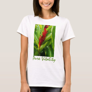 T-shirt Glistening Red Ginger Flower and Rain-Kissed Leave