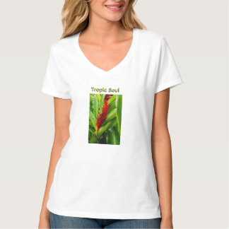 T-shirt Glistening Red Ginger Flower and Rain-Kissed Leave