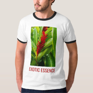 T-shirt Glistening Red Ginger Flower and Rain-Kissed Leave