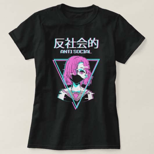 T-shirt Glitch Anime Anti Social Aesthetic (Design devant)