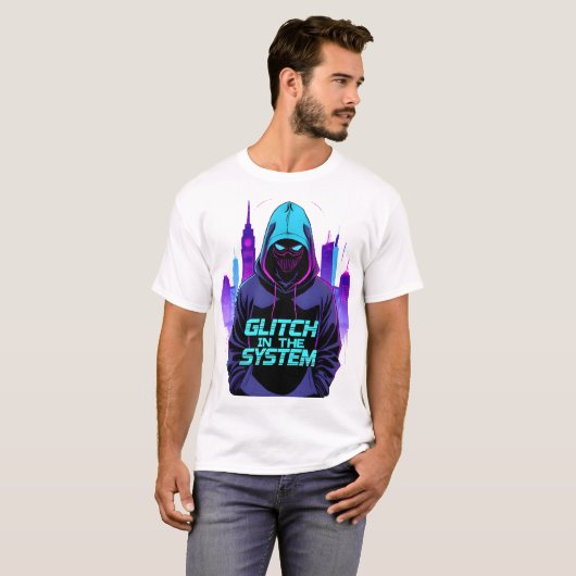 T-shirt Glitch dans le système Cyberpunk Hacker Neon (Devant entier)