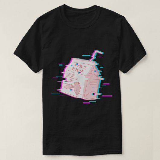 T-shirt Glitch Strawberry Milk Aesthetic Art (Design devant)