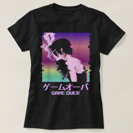 T-shirt Glitch Vaporwave Anime Game Over Art (Design devant)
