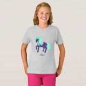 T-shirt Glittery Unicorn avec Rainbow Pastel Arrière - pla (Devant entier)