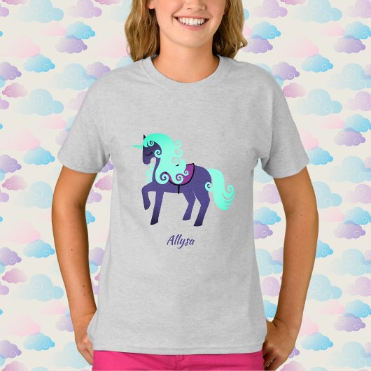 T-shirt Glittery Unicorn avec Rainbow Pastel Arrière - pla