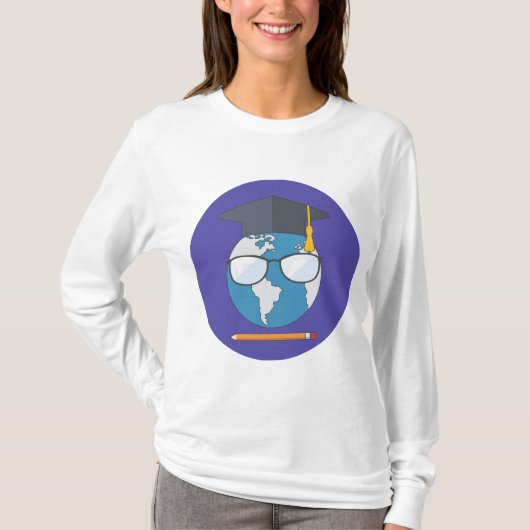 T-shirt Global Education Graduation Cap Earth Smart Planet (Devant)