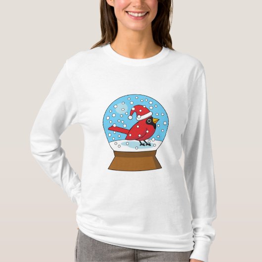 T-shirt Globe des neiges avec cardinal rouge mignon (Devant)