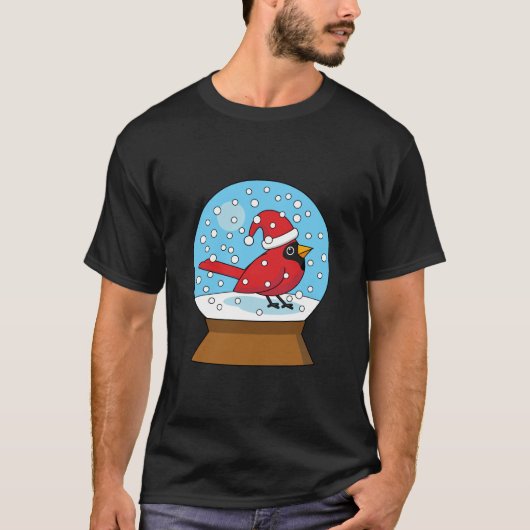 T-shirt Globe des neiges avec cardinal rouge mignon (Devant)