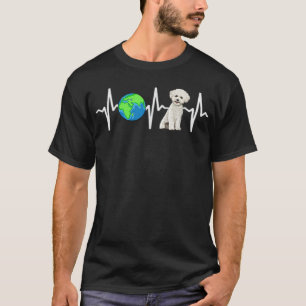 T-shirt Globe Planète Terre Bichons Frise Heartbeat Chien