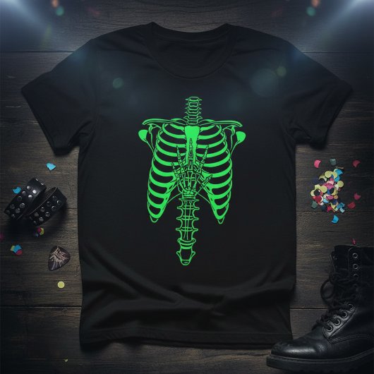 T-shirt Glow-in-the-Dark Skeleton Ribcage & Handprint