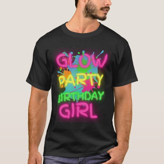 T-shirt Glow Party Squad Birthday Girl Paint Splatter Glow (Devant)