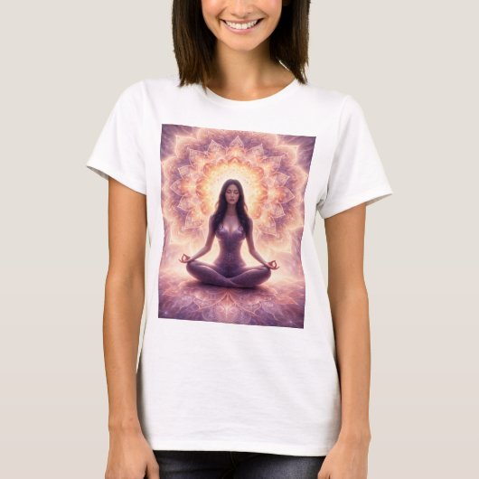 T-shirt Glowing Mandala Meditation Woman (Devant)