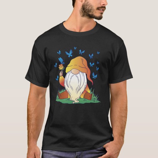 T-shirt Gnome Butterfly Spring Flower Summer Gnomes (Devant)