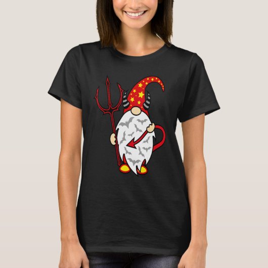 T-shirt Gnome de Halloween Diable avec Trident et Long Dia (Devant)