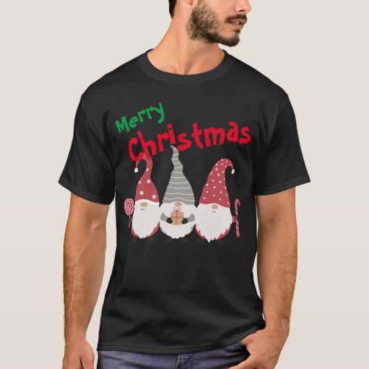 T-shirt Gnome de Noël customisé trois mignons (Devant)
