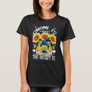 T-shirt Gnome Est Où Le Cœur Est Pour Femmes Jaune Bleu