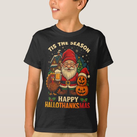 T-shirt Gnome Hallothanksmas jupe Halloween Thanksg (Devant)