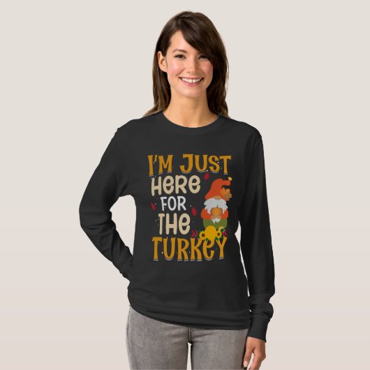 T-shirt Gnome Ici Pour La Turquie Thanksgiving Longue Manc (Devant entier)