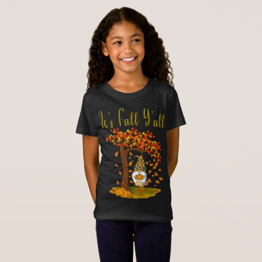 T-Shirt Gnome Leopard Automne Citrouille mignonne C'est au (Devant entier)