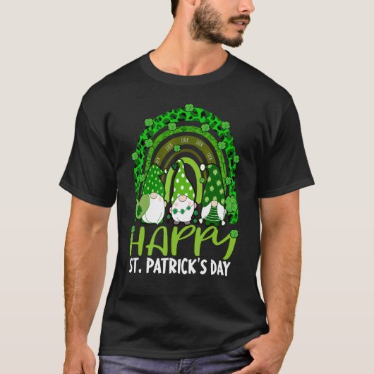 T-shirt Gnome Lucky Shamrock Rainbow Leopard St patrick D (Devant)