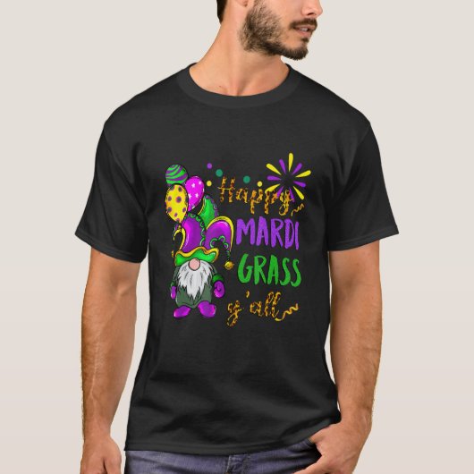 T-shirt Gnome mignonne avec ballon Happy Mardi Grass Y'all (Devant)