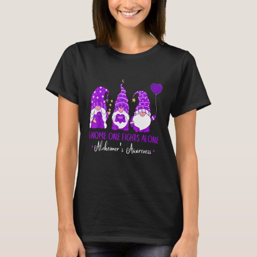 T-shirt Gnome One Fights Alone Ribbon Purple Alzheimer s A (Devant)